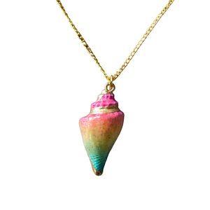 Rainbow Painted Seashell With Gold Accents Necklace